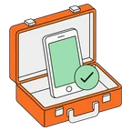 Портфель со смартфоном и отметкой