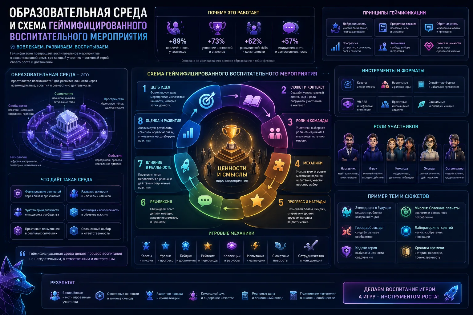 образовательная среда и схема геймифицированного воспитательного мероприятия
