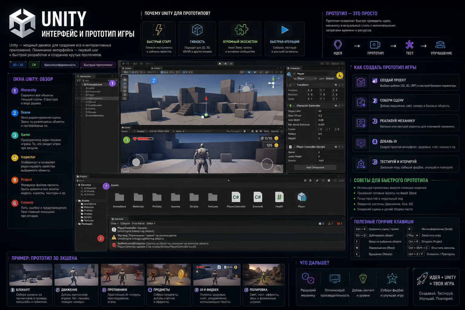 интерфейс Unity и прототип игры