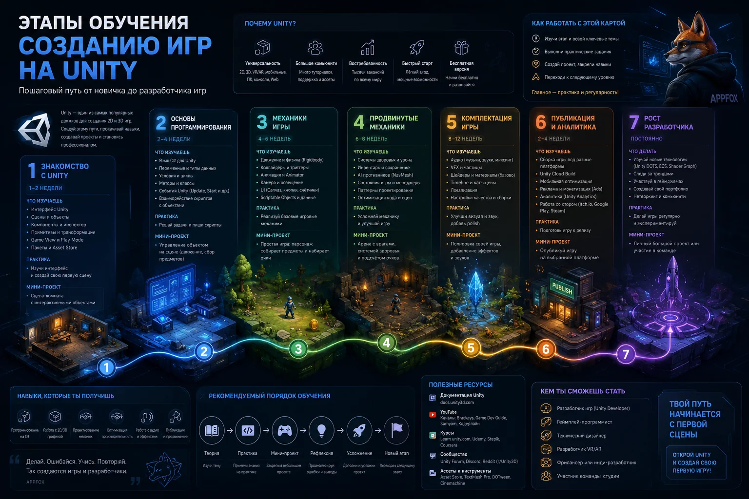 этапы обучения созданию игр на Unity