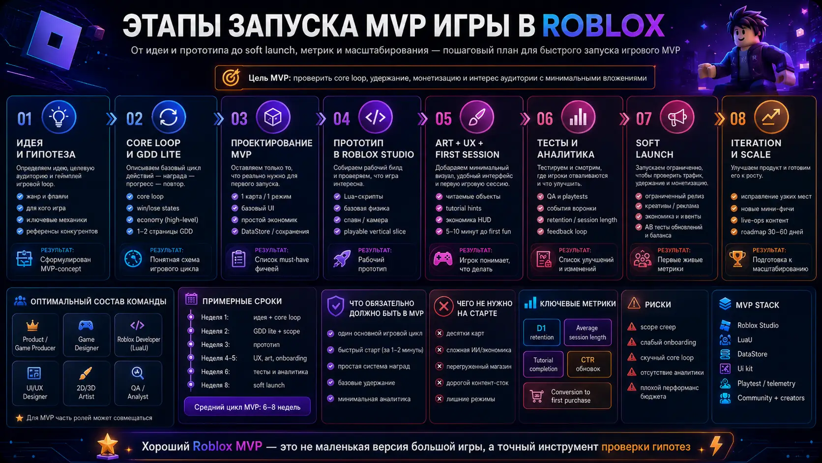 этапы запуска MVP игры в Roblox