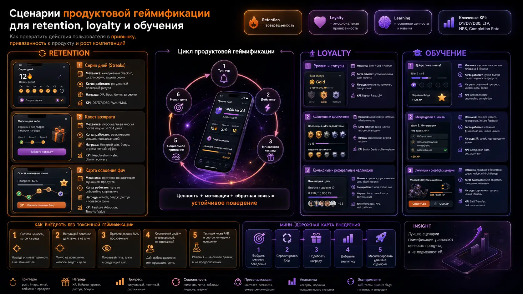 сценарии продуктовой геймификации для retention loyalty и обучения
