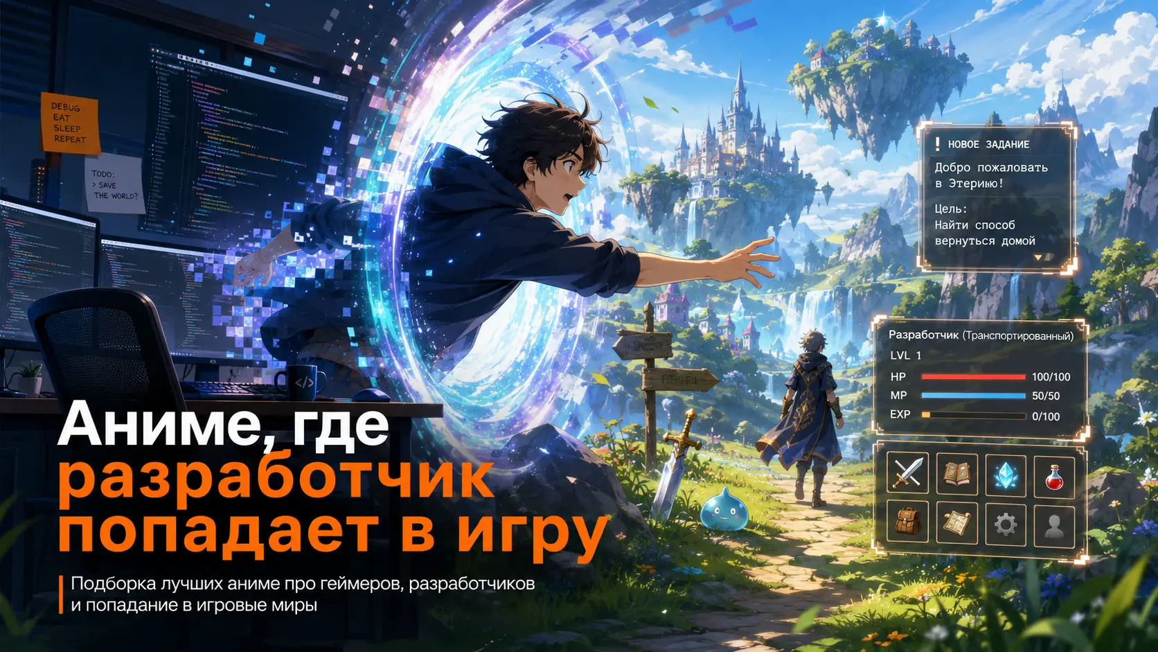 аниме разработчик попадает в игру