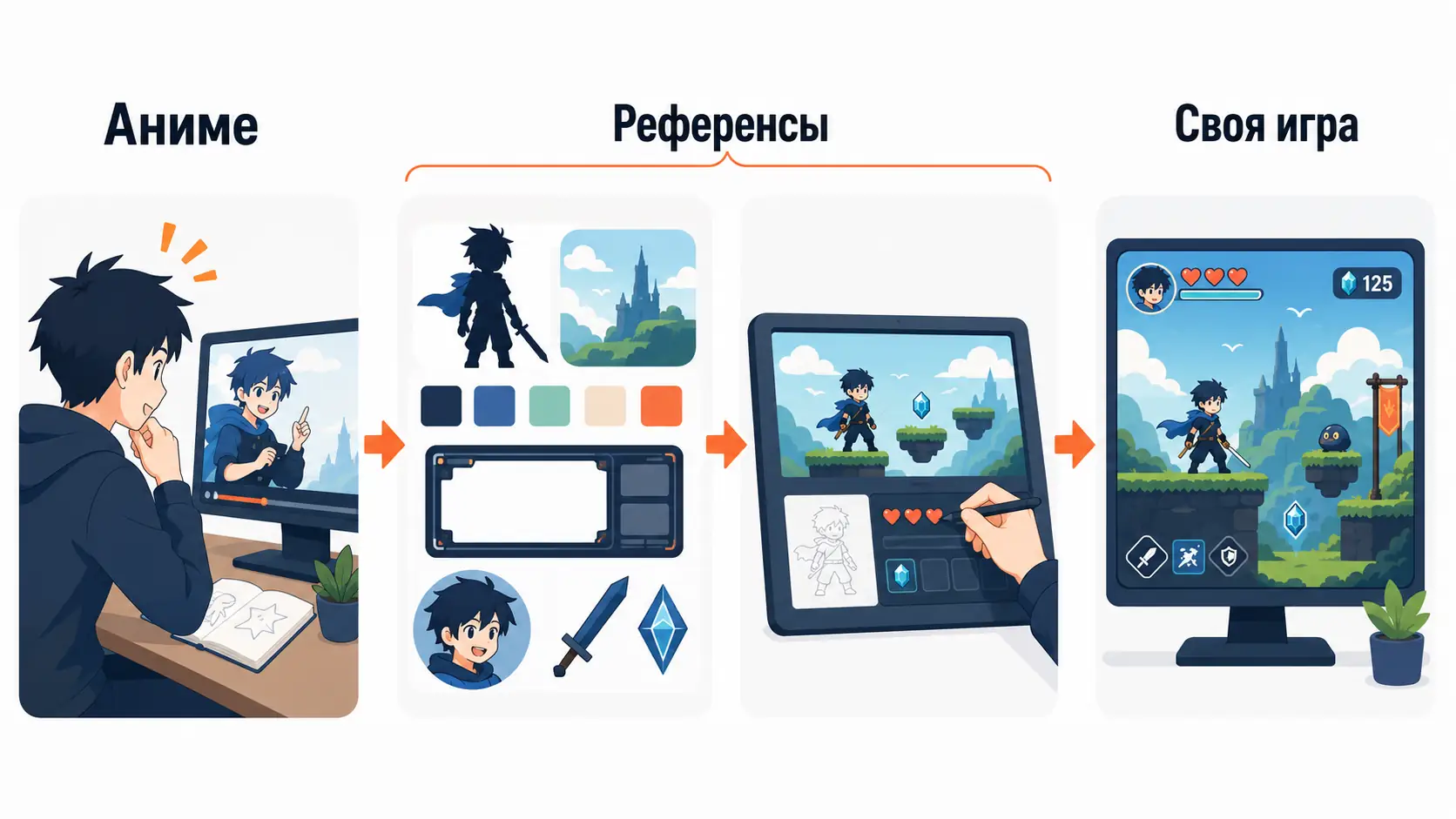 аниме про создание игр и референсы для геймдева