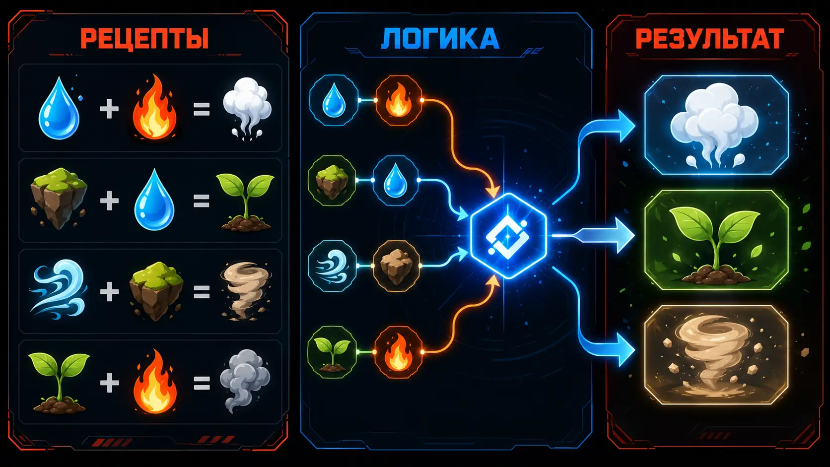 таблица популярных рецептов и логика комбинаций в Infinite Craft
