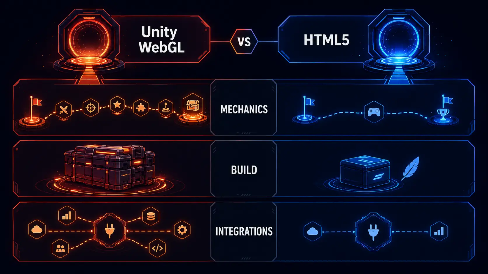 сравнение Unity WebGL и HTML5 по механике, весу билда и интеграциям