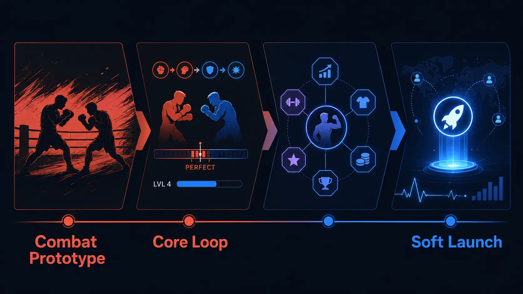 этапы разработки игры про бокс от combat prototype до soft launch
