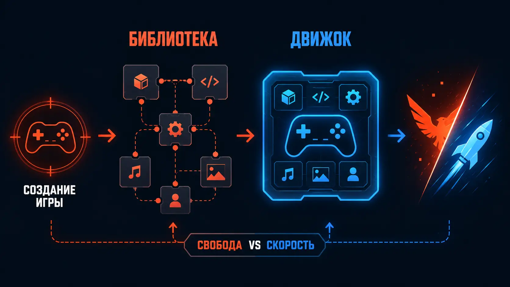 сравнение библиотеки и движка для разработки игр