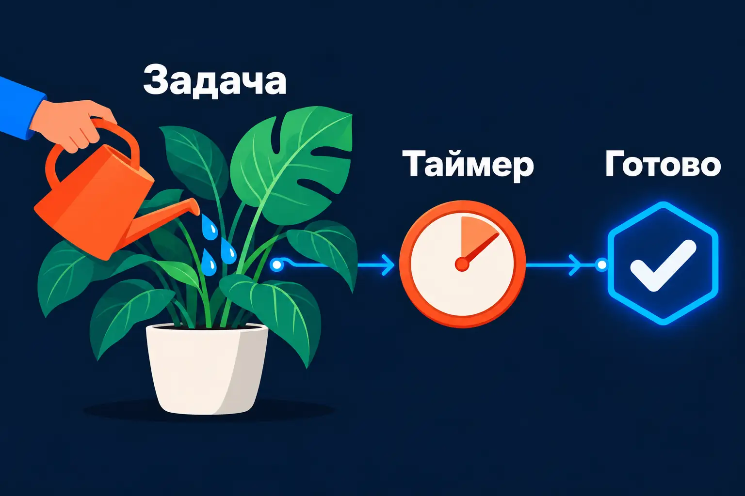 Геймификация дня: повседневные задачи в виде простых квестов. Покажите связь задачи, таймера и отметки: правило сопровождает дело, не заменя